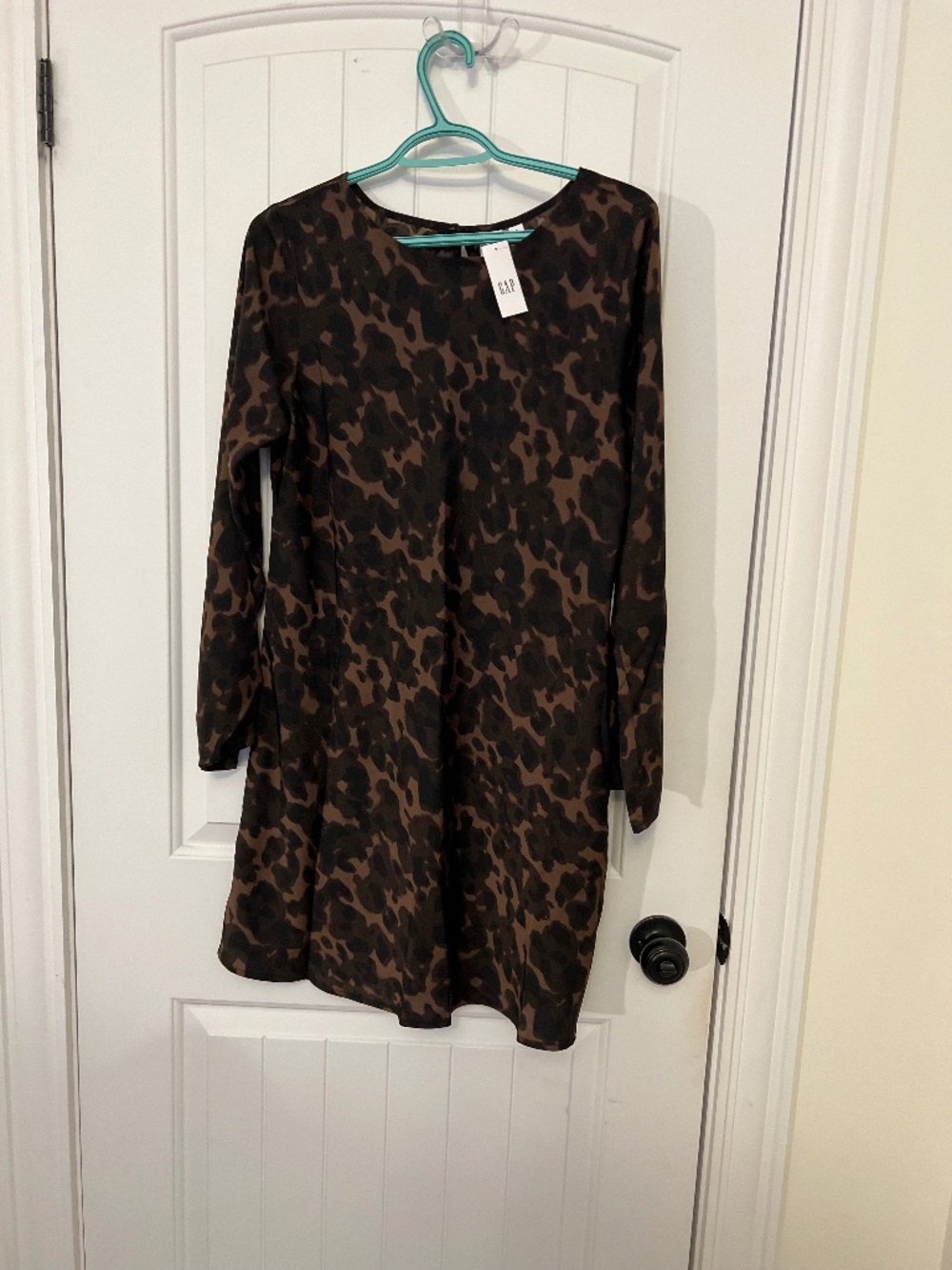 GAP Brown and Black Leopard Print Long Sleeve Dress